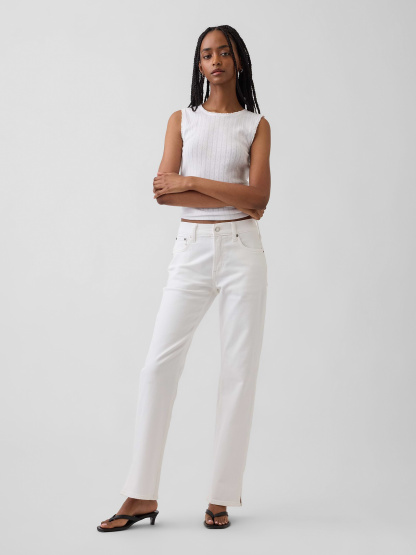 Mid Rise Relaxed Straight Jeans - Fresh white