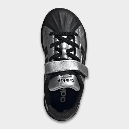 Girls' Little Kids' adidas Streettalk Stretch Lace Hook-And-Loop Casual Shoes - Silver Metallic/Core Black/Silver Metallic - Top view