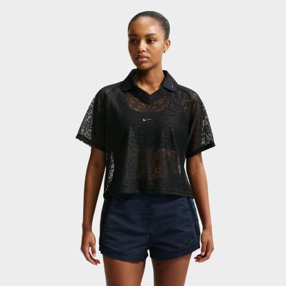 Women's Nithtke Sportswear Loose Lace Polo Jersey Top - Black/Black/Black/White