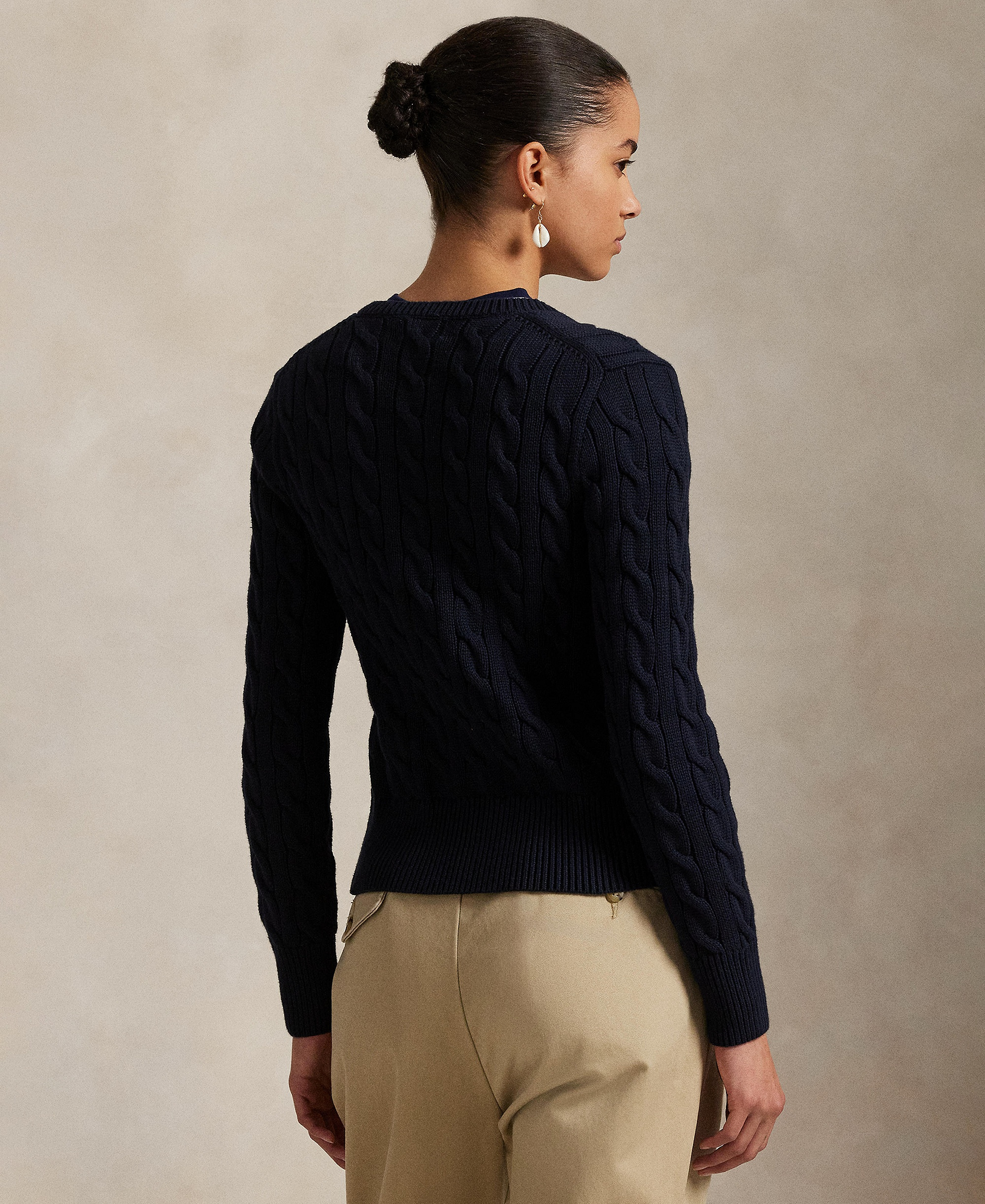Polo Ralph Lauren Women's Cable-Knit Cotton Crewneck Cardigan Sweater - Hunter Navy