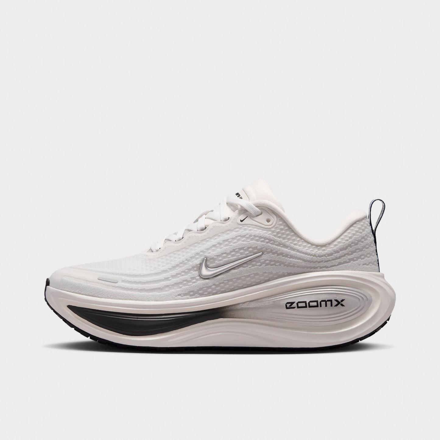 Women's Nithtke Vomero Plus Running Shoes - Part 2 - Summit White/Sail/Anthracite/Metallic Silver - Left shoe facing left. Outside of the shoe.
