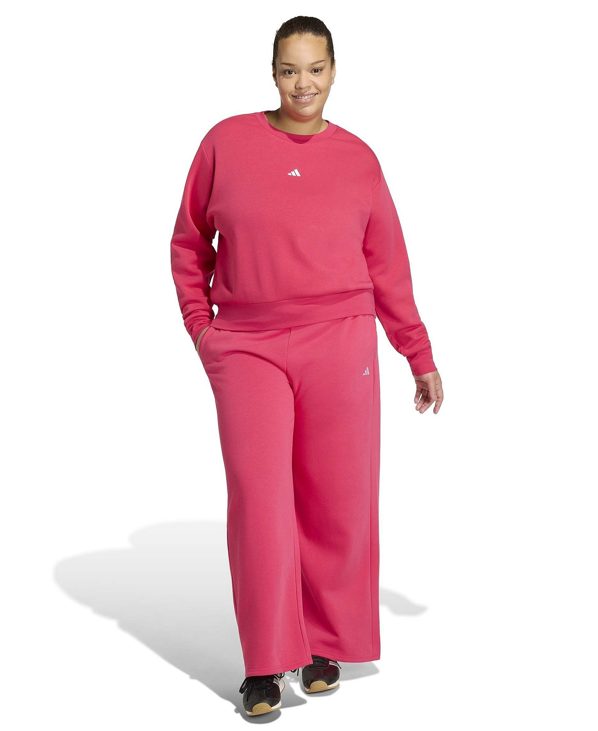 adidas Plus Size Essentials Fleece Mid-Rise Sweatpants - Power Pink