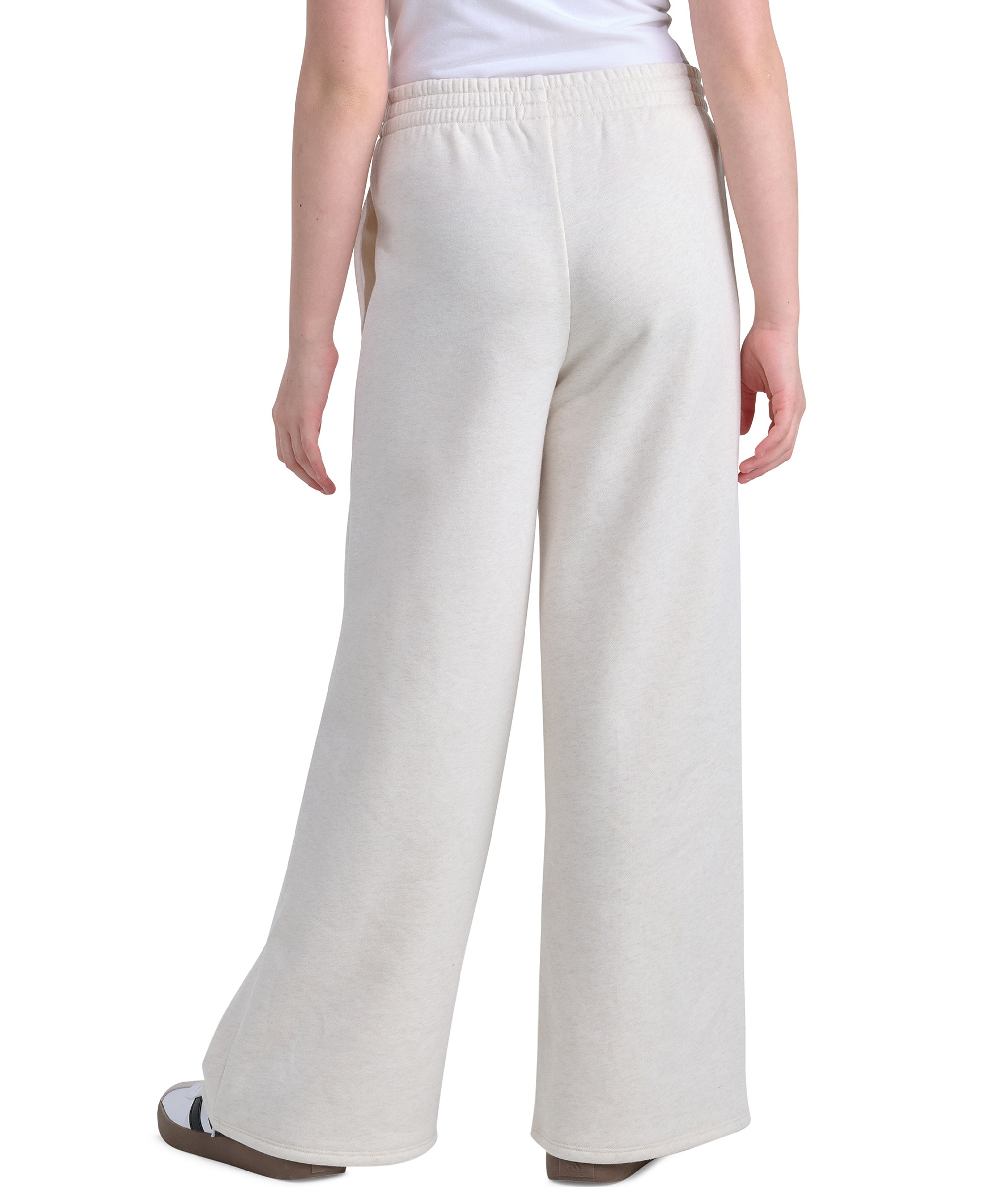 adidas Girls' 7-16 Elastic Waistband Wide Leg Heather Pants - Oatmeal Heather