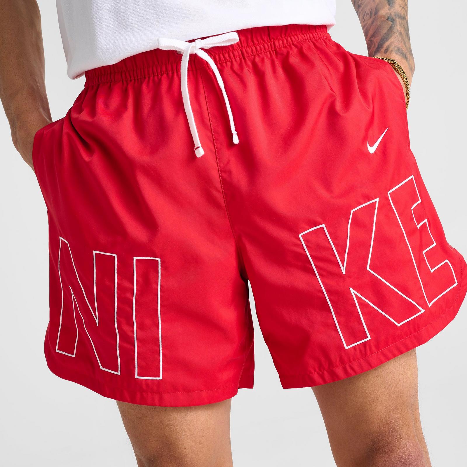 Men's Nike Sportswear Embroidered Woven Flow Shorts - Red/White