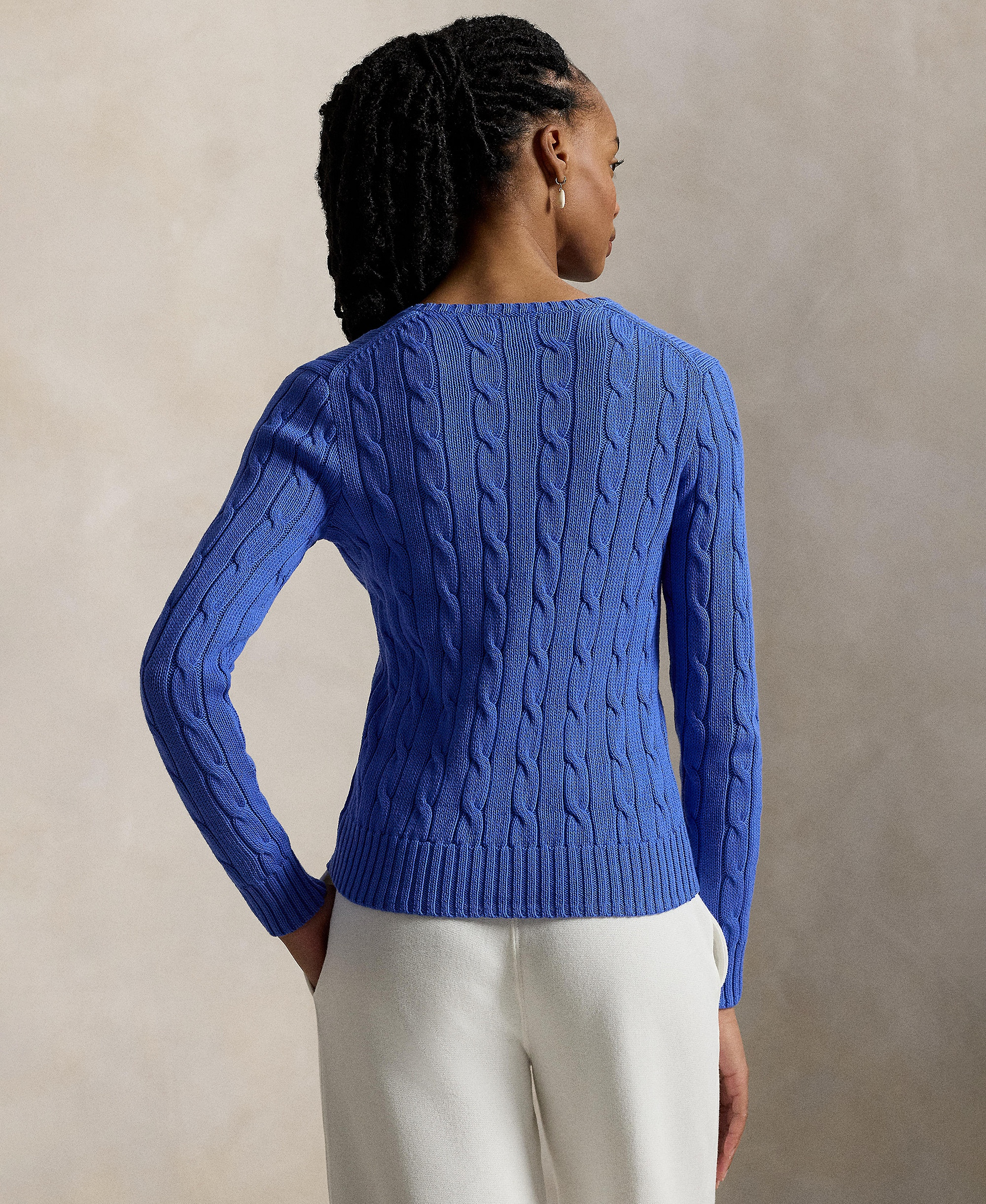 Polo Ralph Lauren Women's Cable-Knit Cotton V-Neck Sweater - Maidstone Blue