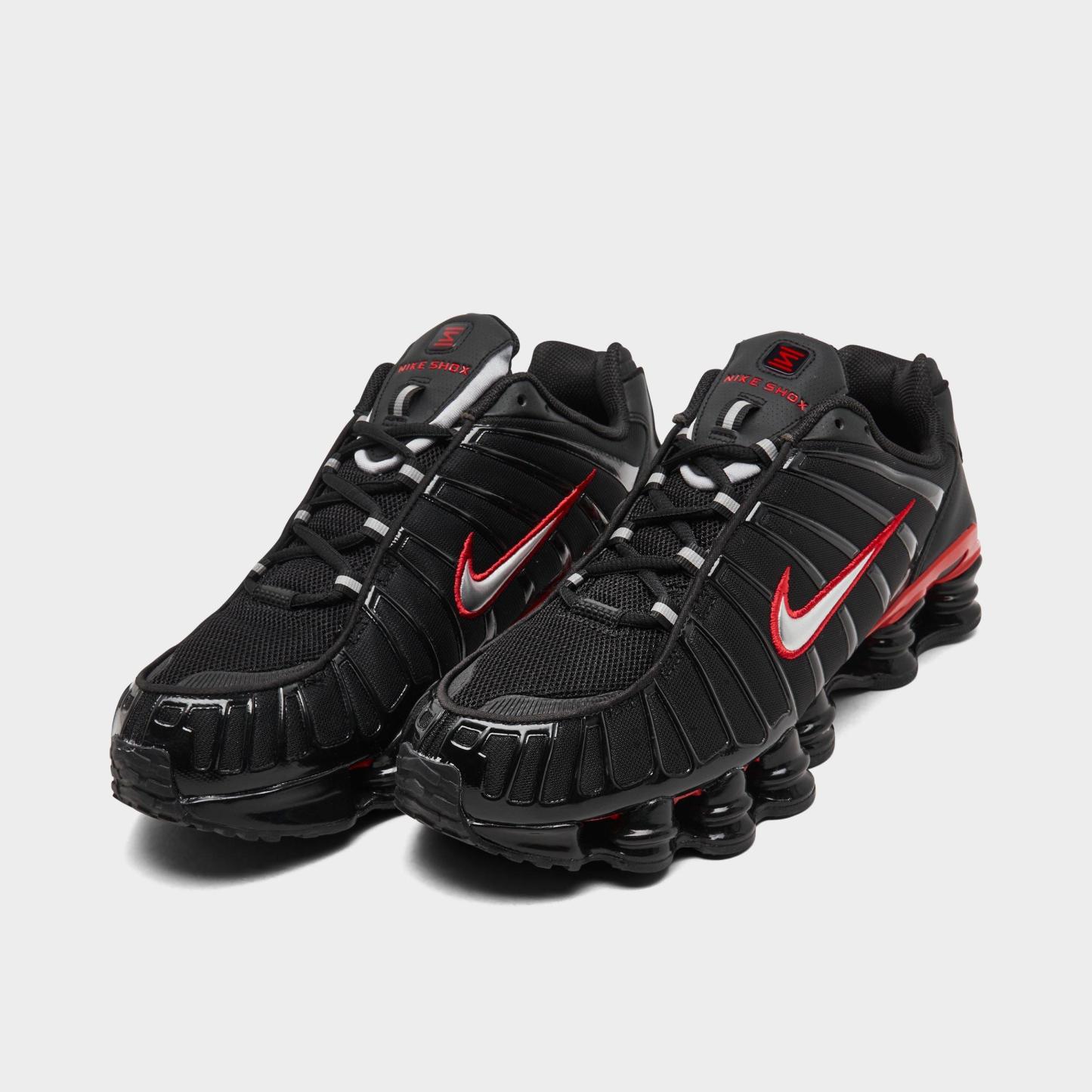 Men's Nithtke Shox TL Casual Shoes - Part 2 - Black/University Red/Metallic Silver - Both shoes facing left