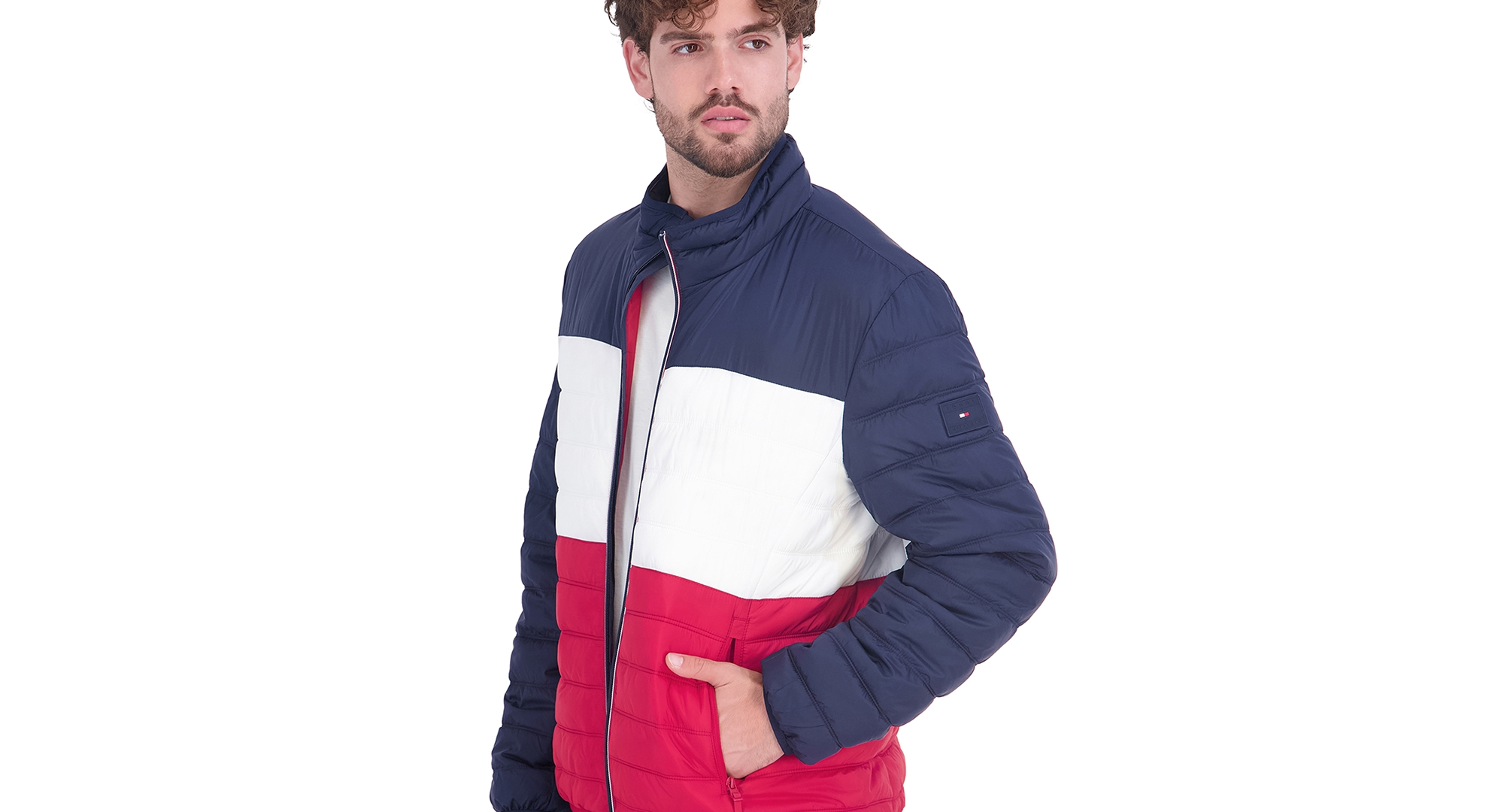 Tommy Hilfiger Men's Unhooded Packable Jacket - Red/White/Blue Colorblock