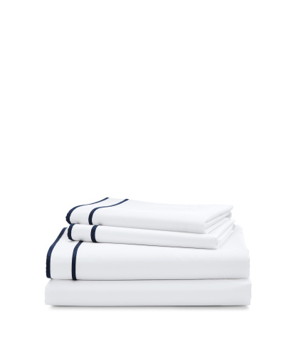 Lauren Ralph Lauren Spencer 300 Thread Count Sateen Border Sheet Set, Queen - White & Navy