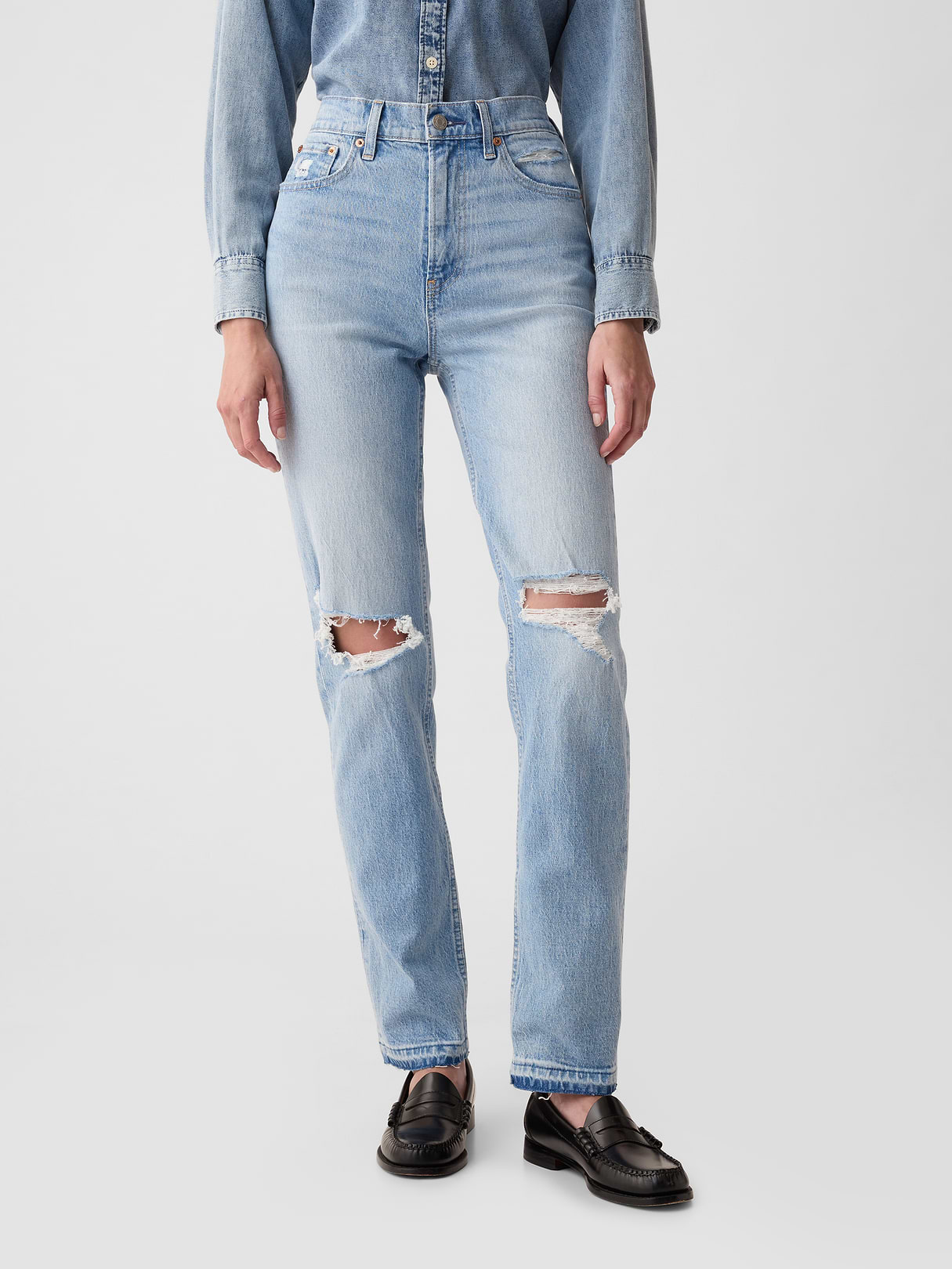 High Rise Cheeky Straight Jeans - Medium vintage destroy