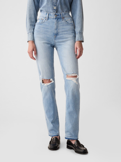 High Rise Cheeky Straight Jeans - Medium vintage destroy