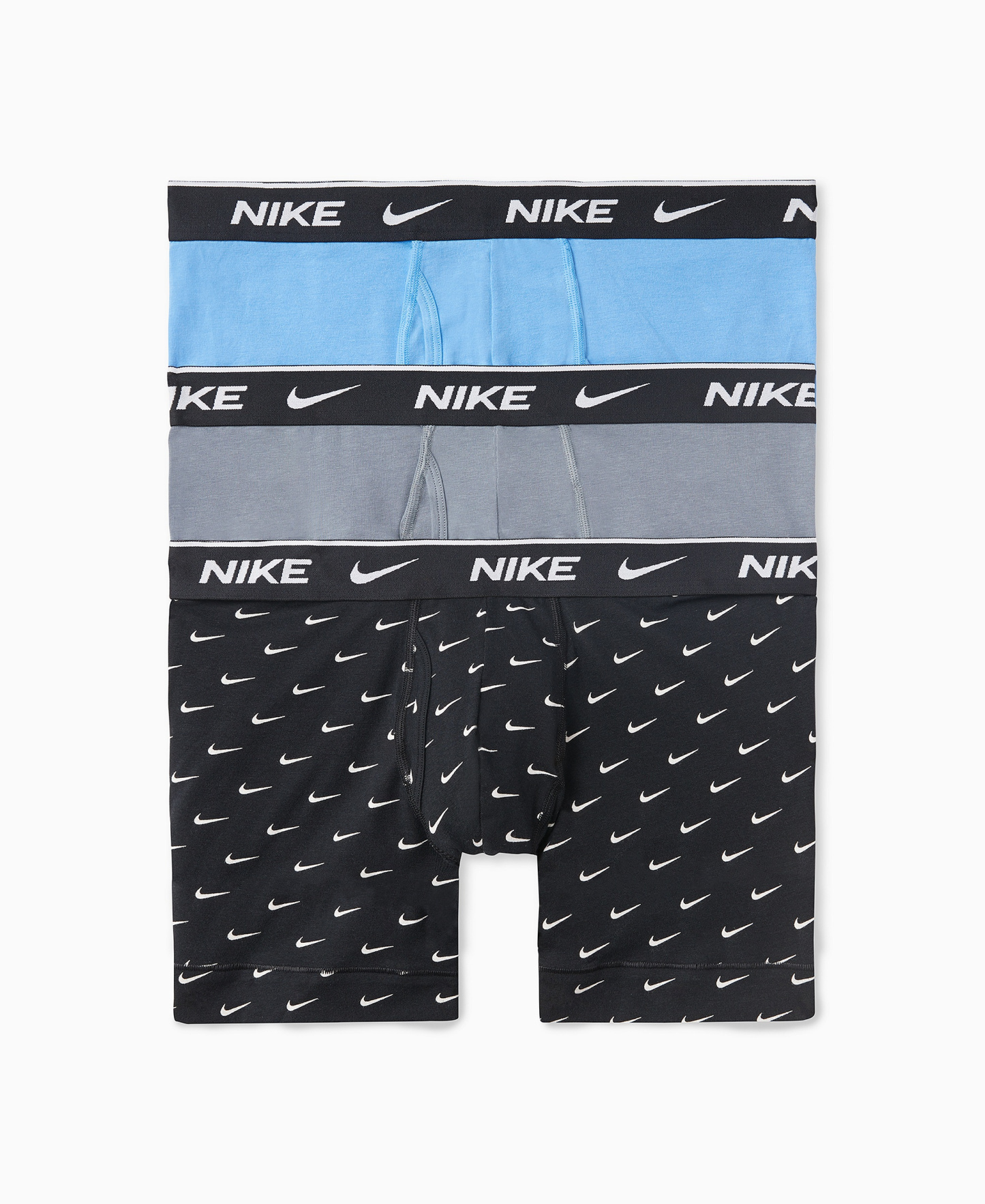 Nike Mens Dri-FIT Essential Cotton Stretch Boxer Briefs, 3-Pack - Swoosh Print/Cool Gray/uni Blue