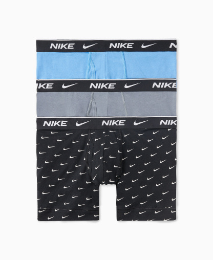 Nike Mens Dri-FIT Essential Cotton Stretch Boxer Briefs, 3-Pack - Swoosh Print/Cool Gray/uni Blue