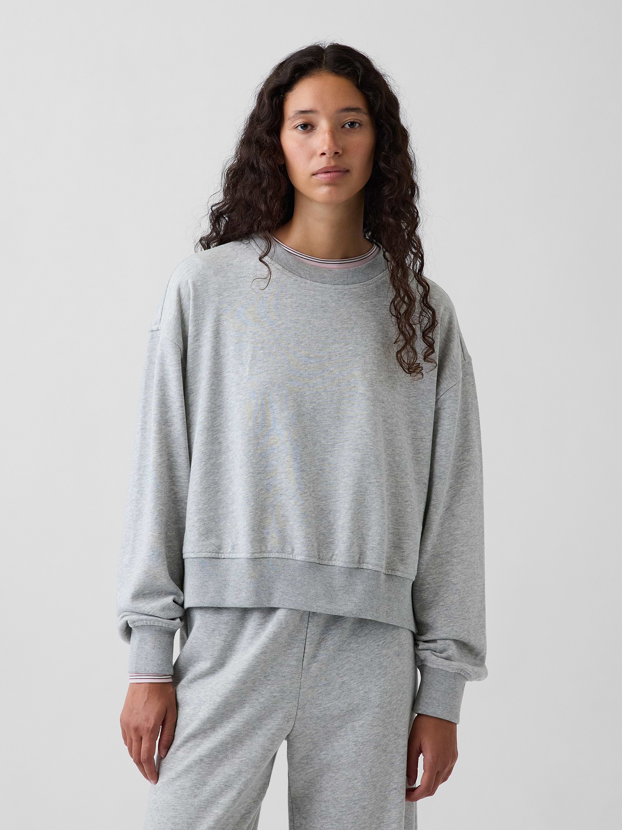 VintageSoft Terry Oversized Wedge Side-Slit Sweatshirt - Heather grey