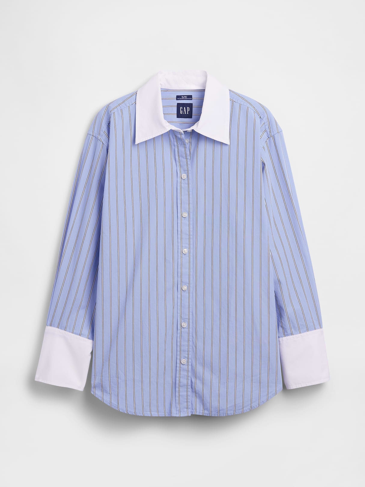 Organic Cotton Poplin Stripe Big Shirt - Light blue stripe