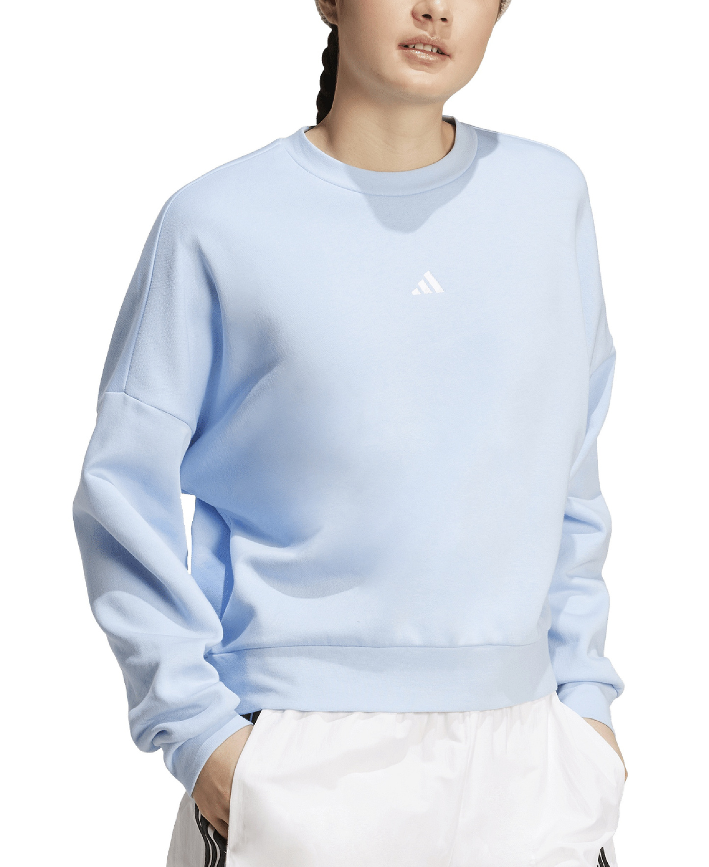 adidas Women's Essentials Crewneck Small-Logo Sweatshirt - Glow Blue/White