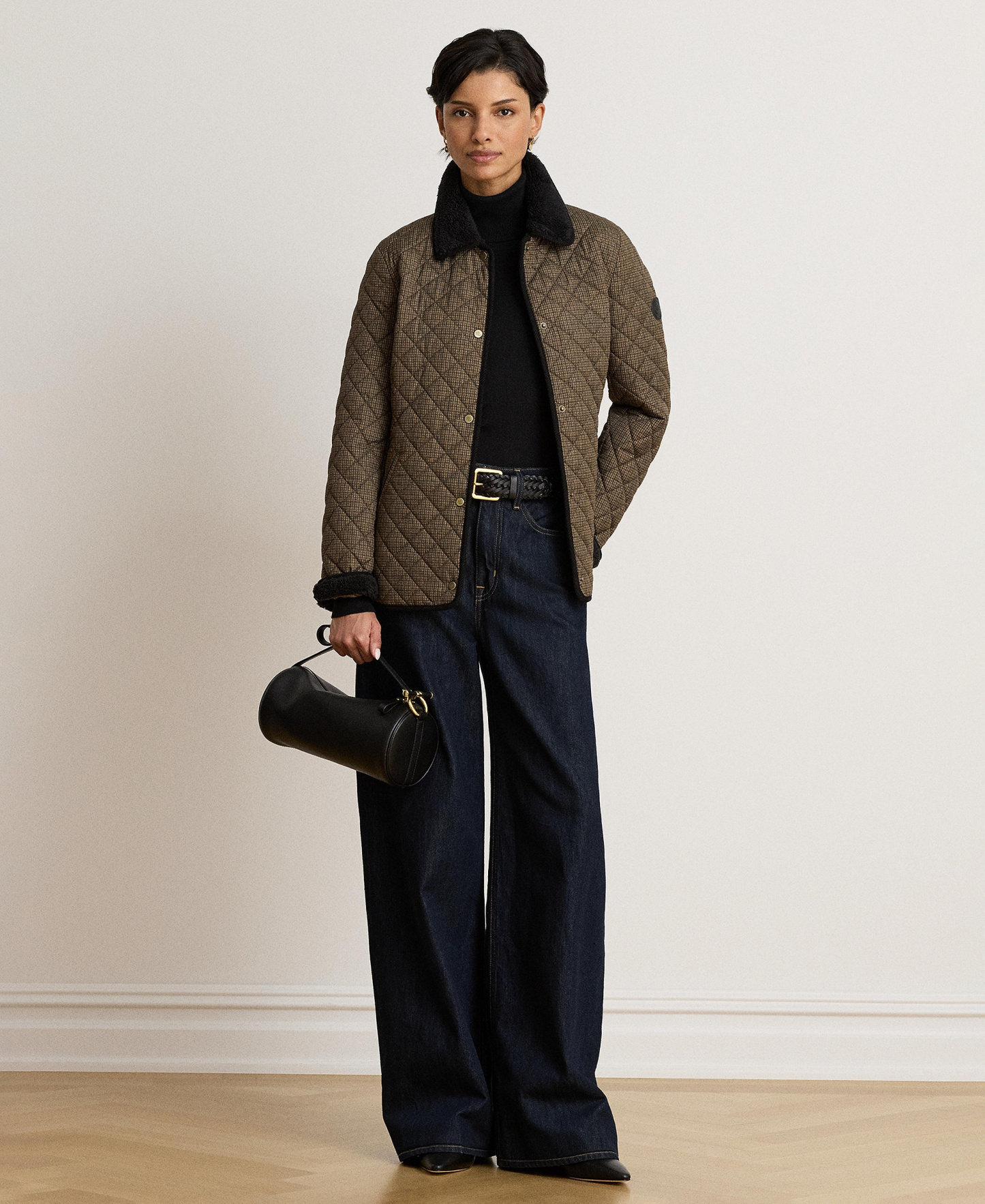 Lauren Ralph Lauren Women's Faux-Sherpa-Collar Quilted Coat, Created for Macy's - Brown Mini Check