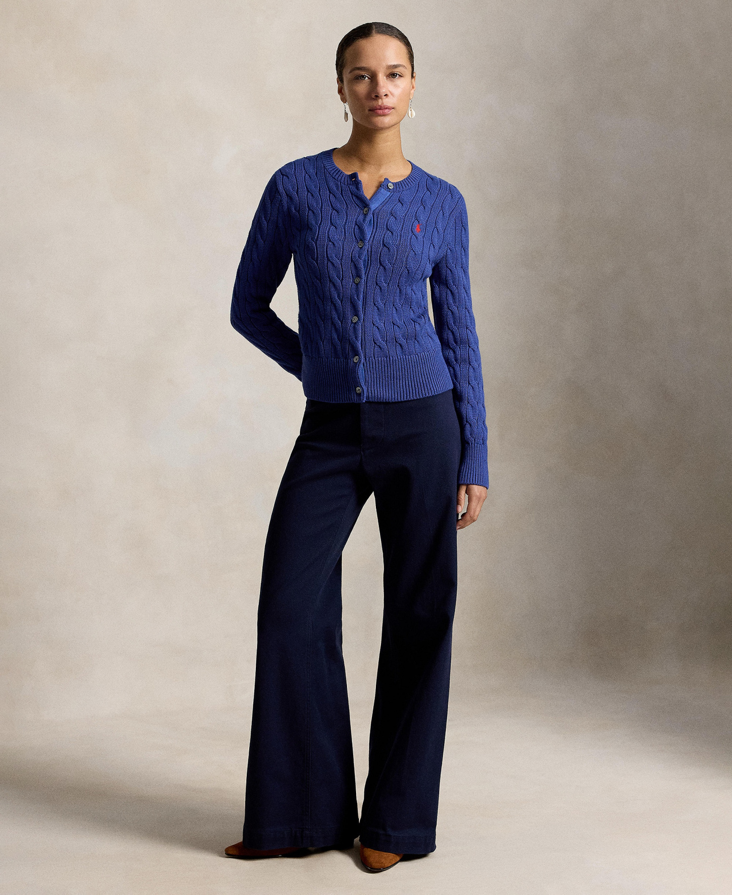 Polo Ralph Lauren Women's Cable-Knit Cotton Crewneck Cardigan Sweater - Charter Blue