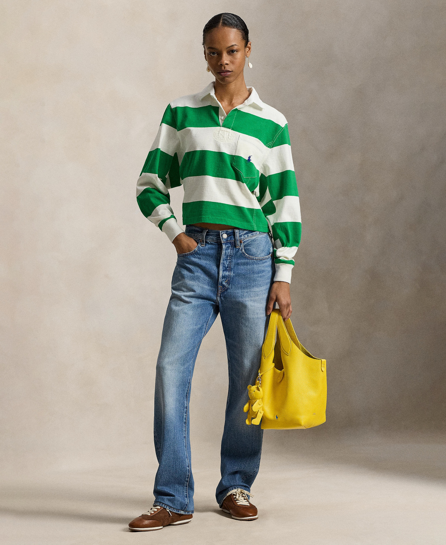 Polo Ralph Lauren Women's Wide Stripe Rugby Shirt - Green/White
