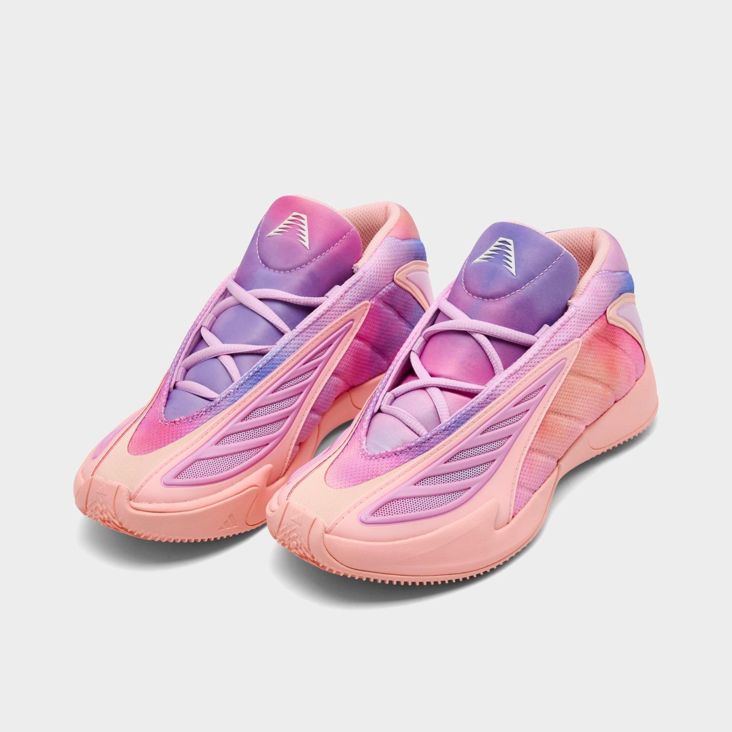 Little Kids' adidas Anthony Edwards 2 Basketball Shoes - Haze Coral/Bliss Lilac/Zero Metallic - Both shoes facing left