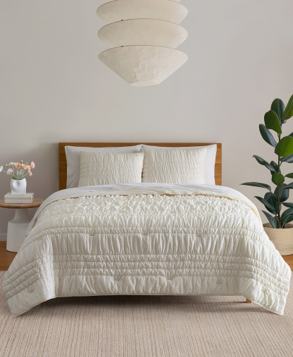 UGG® Devon Tide Ruched 3-Pc. Quilt Set, Full/Queen - Ivory