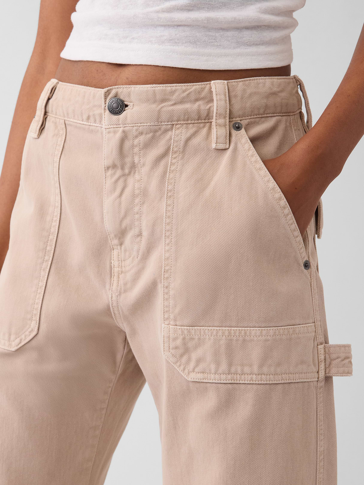 Mid Rise Barrel Utility Ankle Pants - Wicker tan