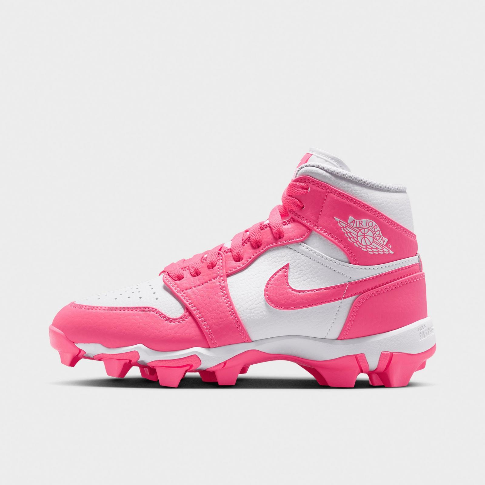 Big Kids' Air Jordan Retro 1 Mid Cleats - White/Digital Pink - view 1