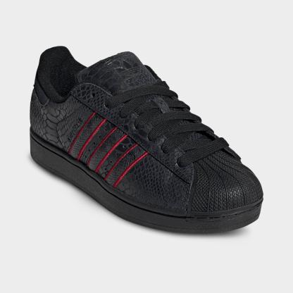 Men's adidas Originals Superstar II Casual Shoes - Part 1 - Core Black/Team Victory Red/Utility Black - Both shoes facing left