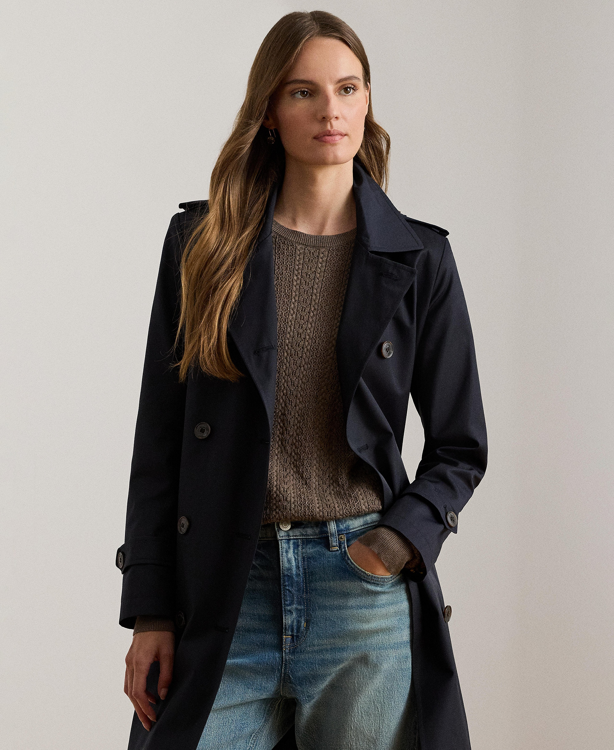 Lauren Ralph Lauren Women's Double-Breasted Belted Trench Coat, Created for Macy's - Dark navy