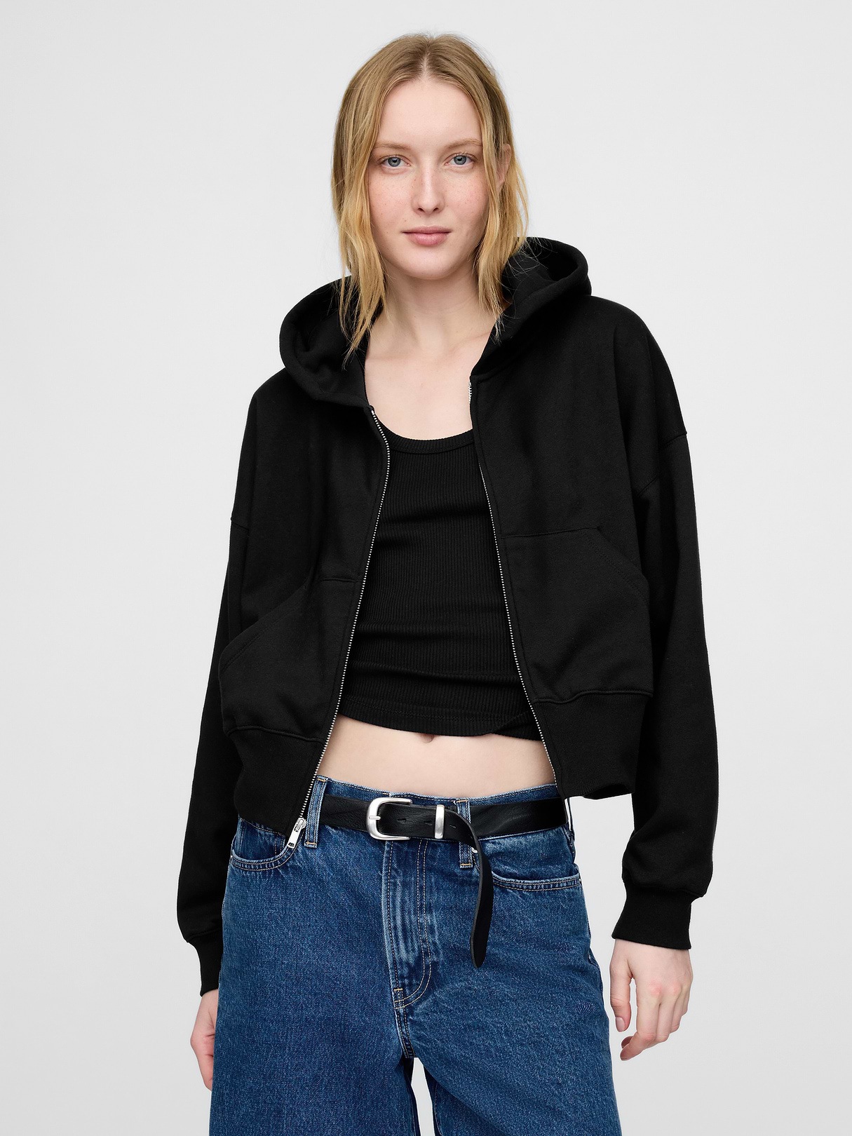 VintageSoft Wedge Zip Hoodie - True black