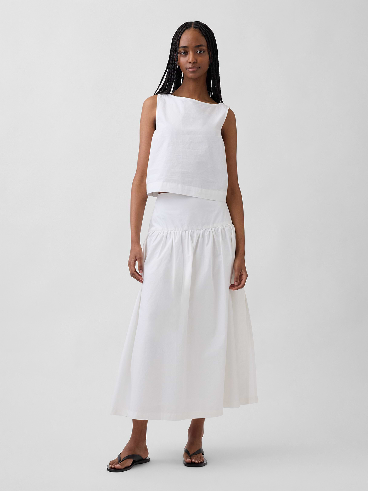 Poplin Drop-Waist Maxi Skirt - Optic white