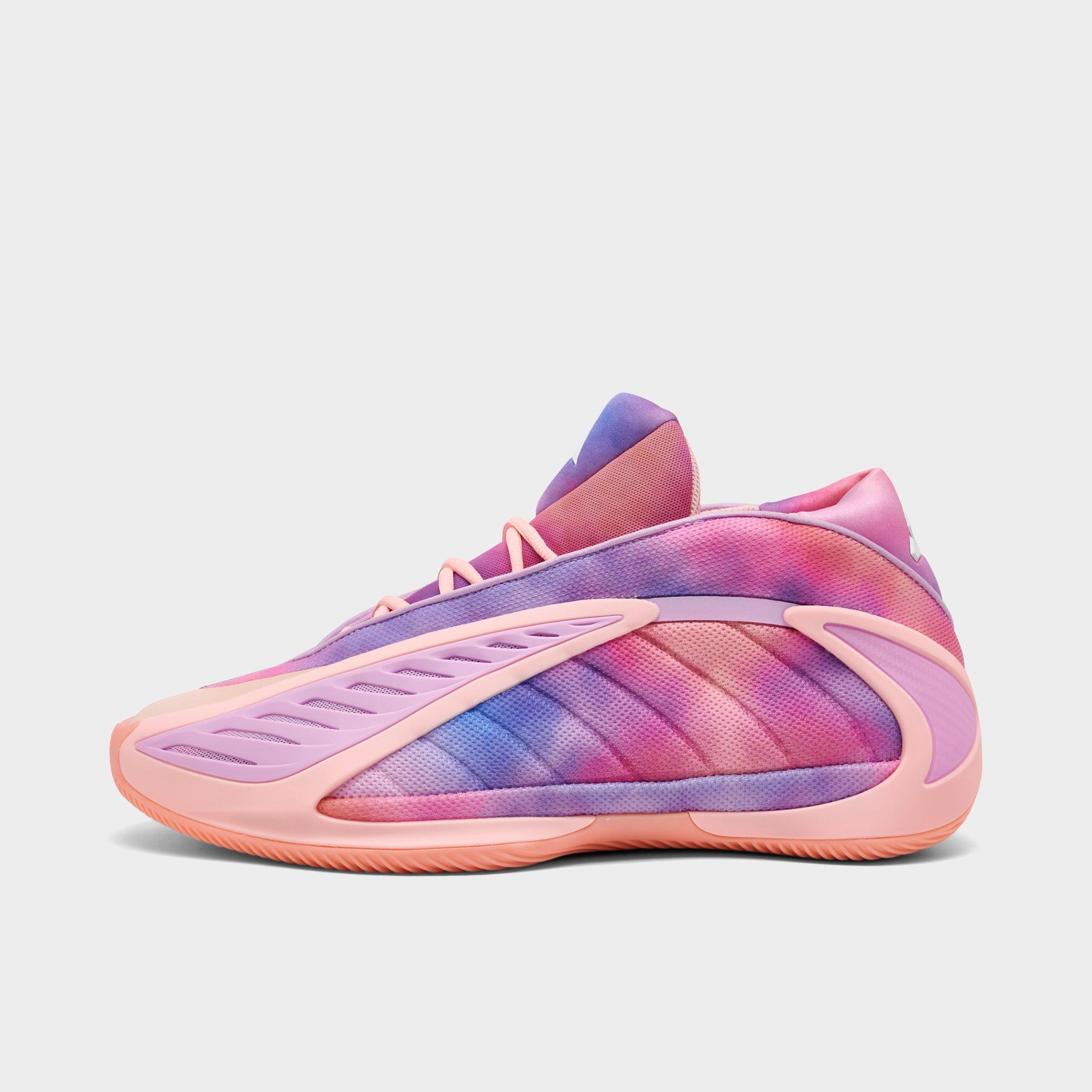 Men's adidas Anthony Edwards 2 Basketball Shoes - Haze Coral/Bliss Lilac/Zero Metallic - Left shoe facing left. Outside of the shoe.