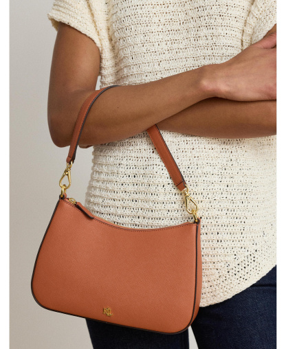Lauren Ralph Lauren Danni Crosshatch Small Leather Slim Shoulder Handbag - Red Terracotta