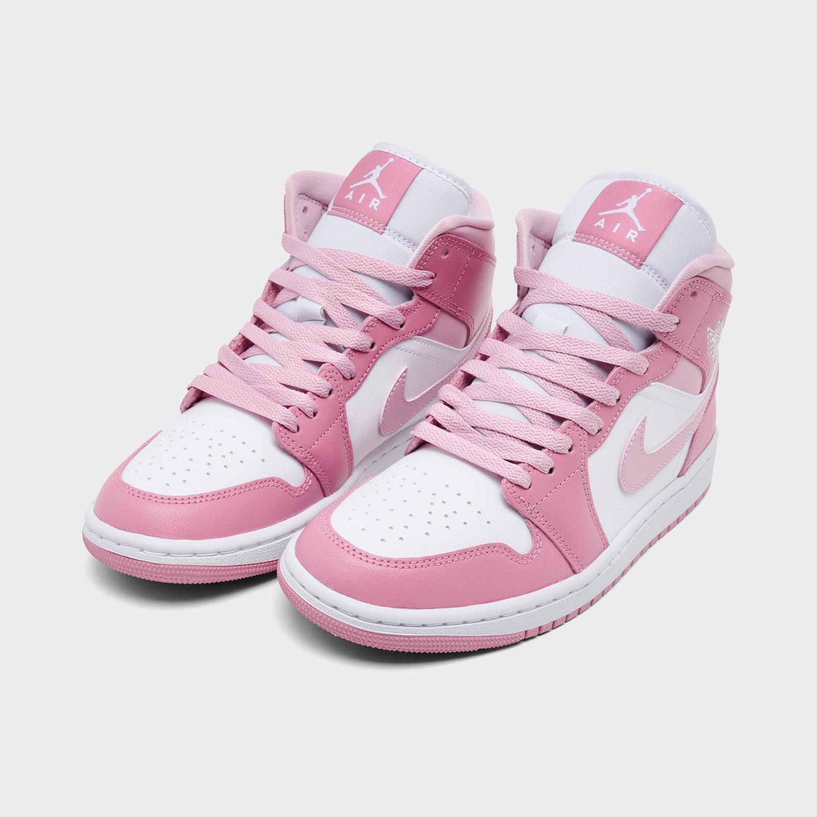 Women's Air Jordan Retro 1 Mid Casual Shoes - Elemental Pink/Iced Carmine/Coconut Milk/Sai - Left shoe facing left. Outside of the shoe. - view 2