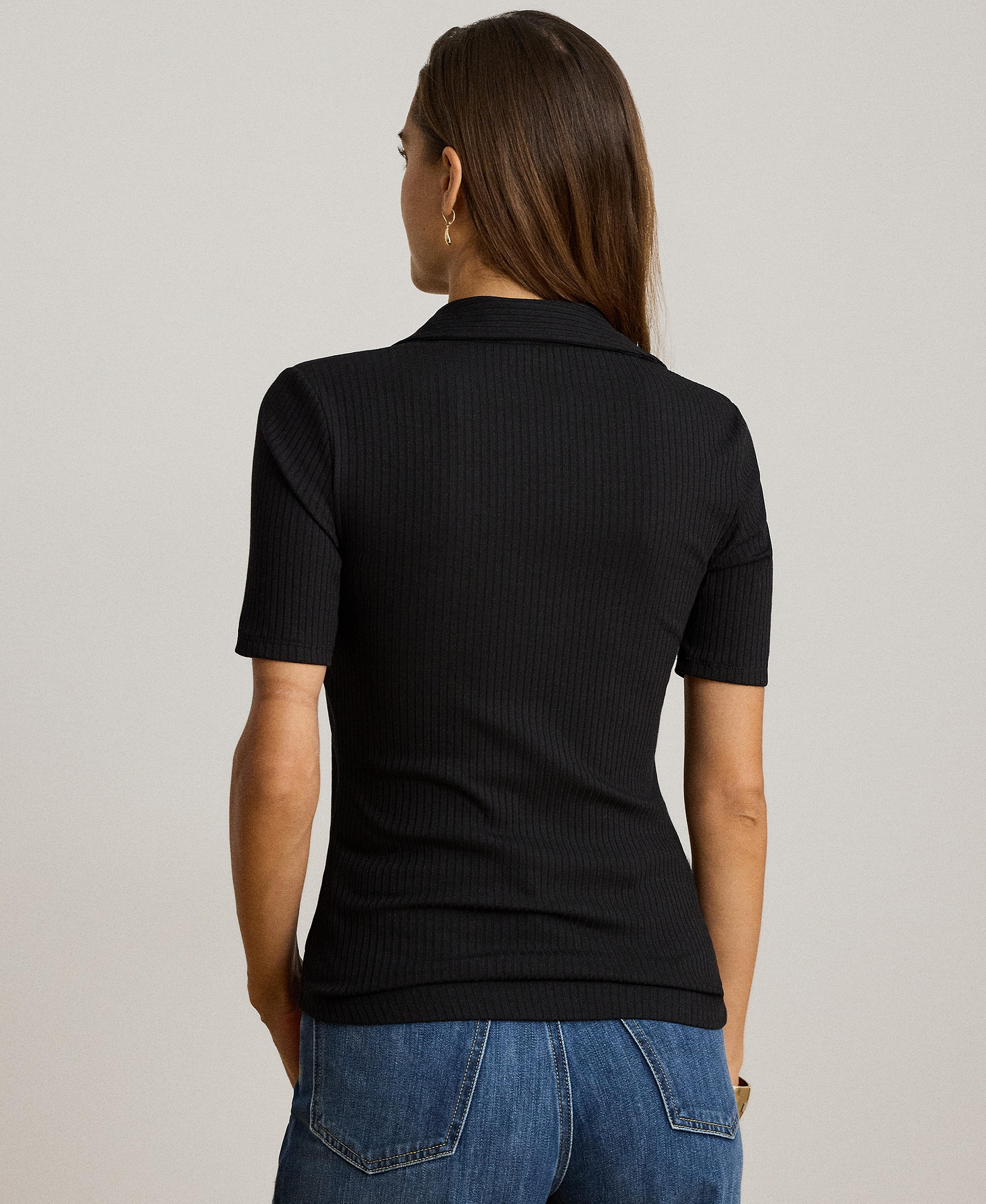 Lauren Ralph Lauren Women's Johnny Collar Polo T-Shirt - Black