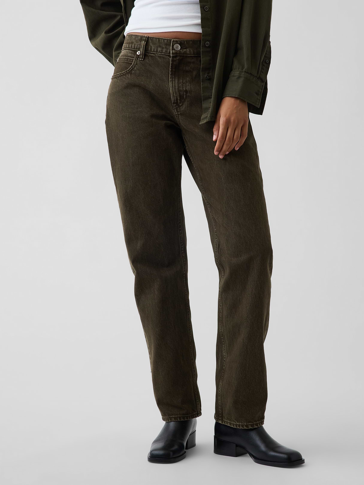 Mid Rise Straight Taper Jeans - Bamboo green