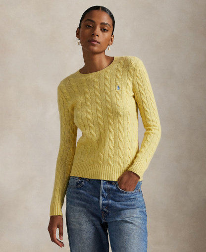 Polo Ralph Lauren Women's Cable Wool-Cashmere Crew Neck Sweater - Fall Yellow