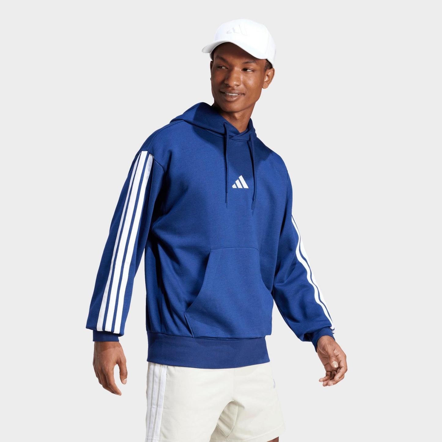 Men's adidas Essentials 3-Stripes Fleece Pullover Hoodie - Dark Blue/White - view 1