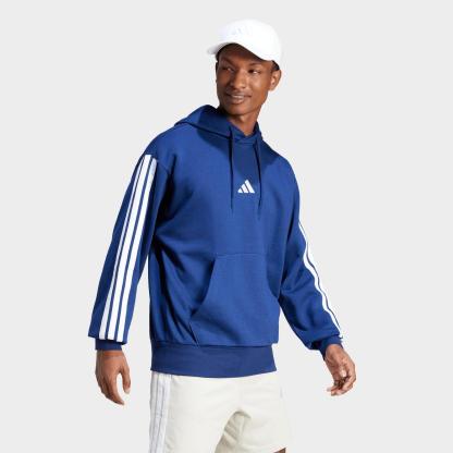 Men's adidas Essentials 3-Stripes Fleece Pullover Hoodie - Dark Blue/White - view 1