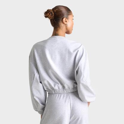 Women's adidas Originals Aura Spacer Oversized Cropped Crewneck Sweatshirt - Light Grey Heather - view 4