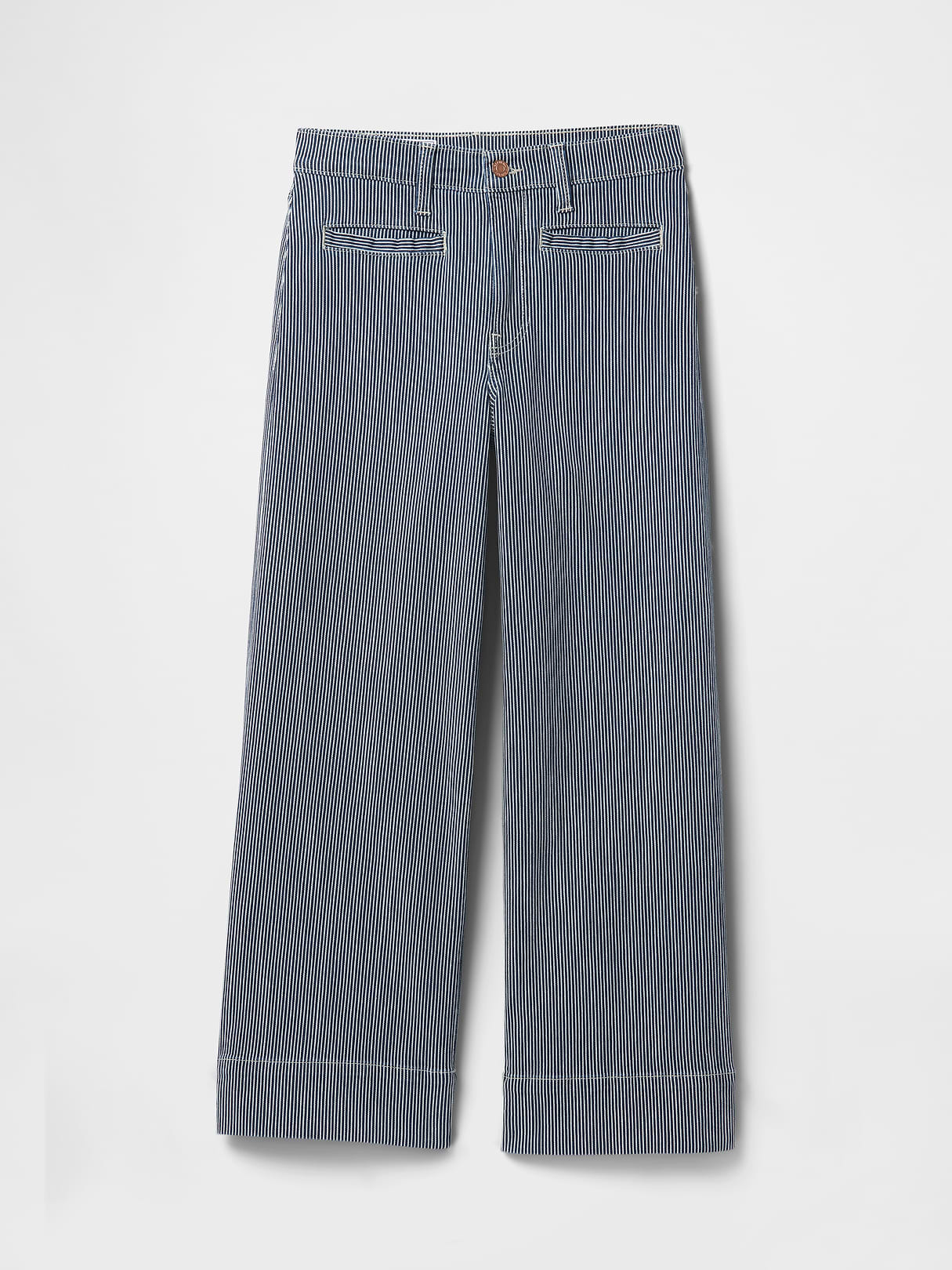 High Rise Stride Wide-Leg Ankle Jeans - Blue railroad stripe