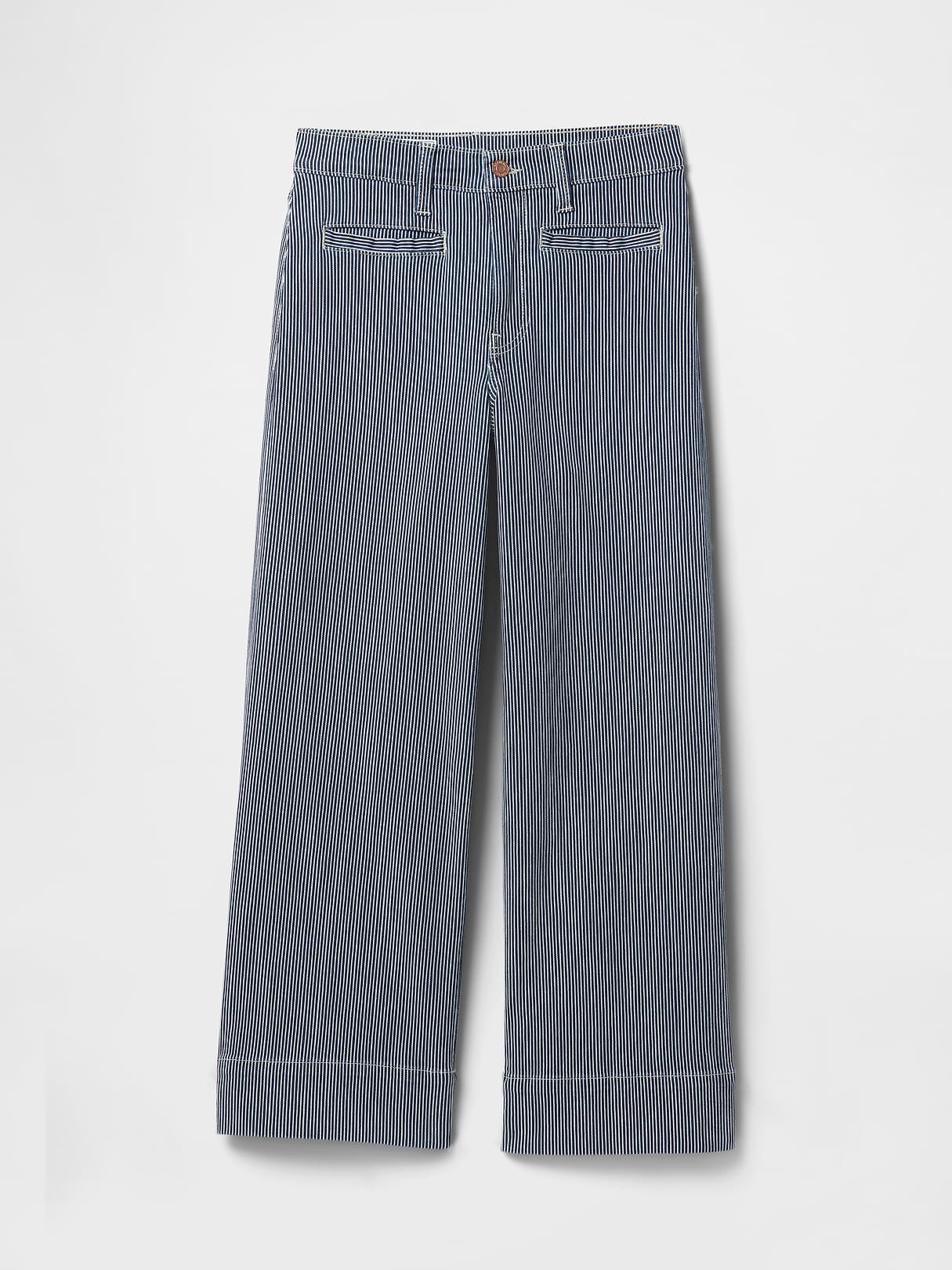 High Rise Stride Wide-Leg Ankle Jeans - Blue railroad stripe