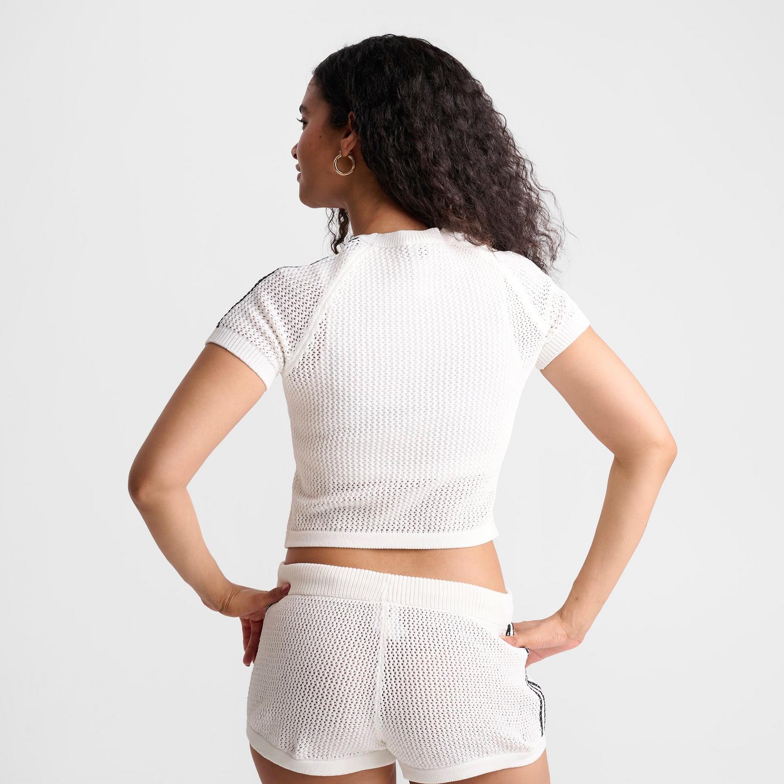 Women's adidas Originals Knitted Crochet Cali T-Shirt - Off White - view 4