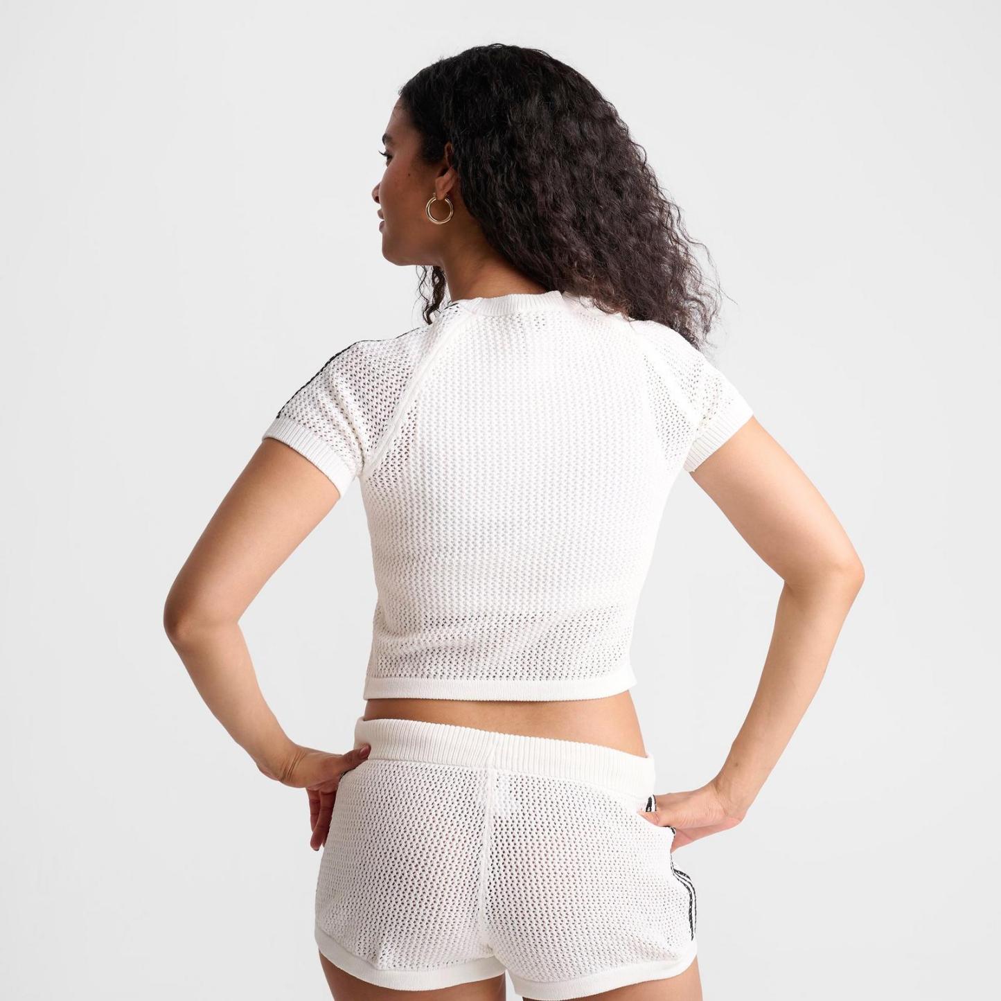 Women's adidas Originals Knitted Crochet Cali T-Shirt - Off White - view 4