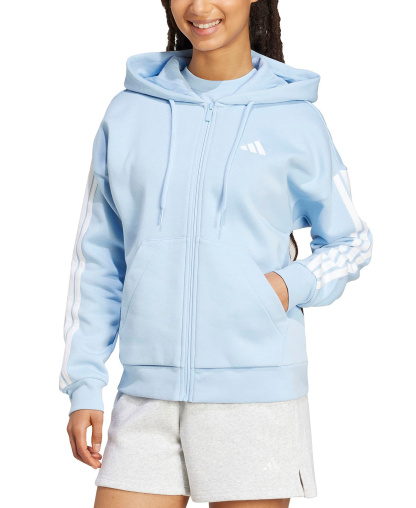 adidas Women's 3-Stripe Fleece Full-Zip Hoodie - Glow Blue/White