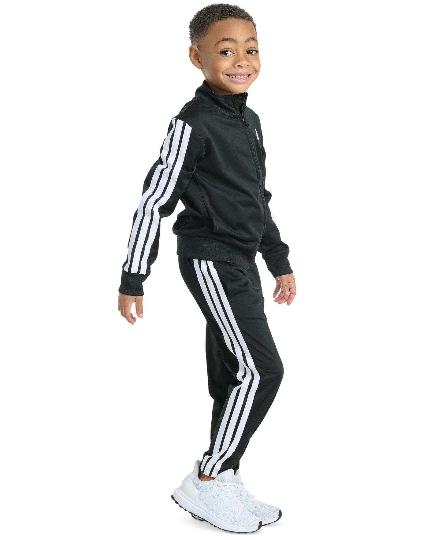 adidas Toddler & Little Boys Tricot Long-Sleeve Essential 3-Stripe Track Jacket & Pants, 2 Piece Set - Black