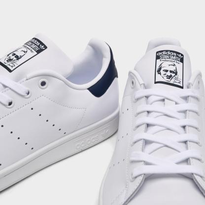 Men's adidas Originals Stan Smith Casual Shoes - Core White/Core White/Dark Blue - Detail shot