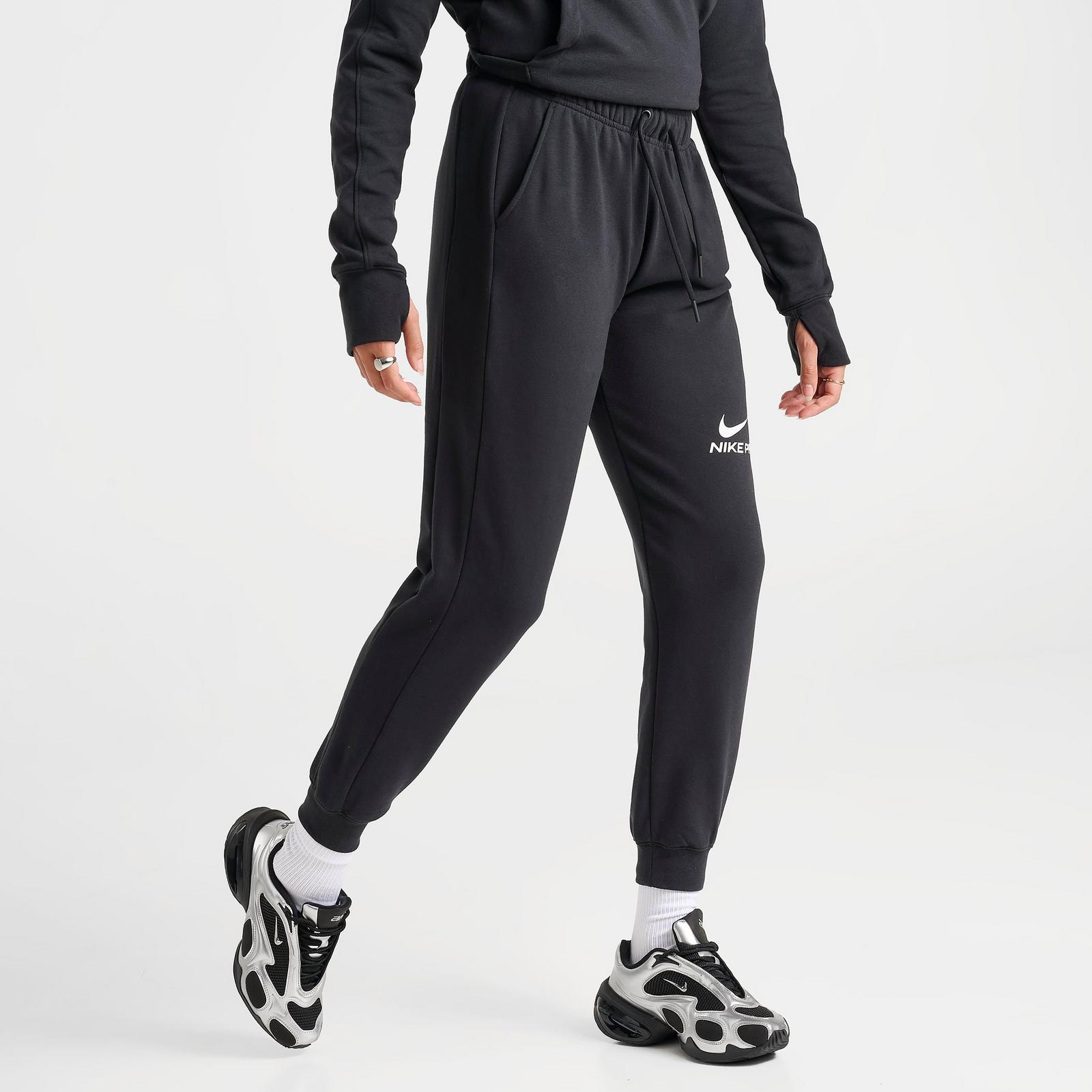 Women's Nike Pro Dri-FIT French Terry Jogger Pants - Black/White