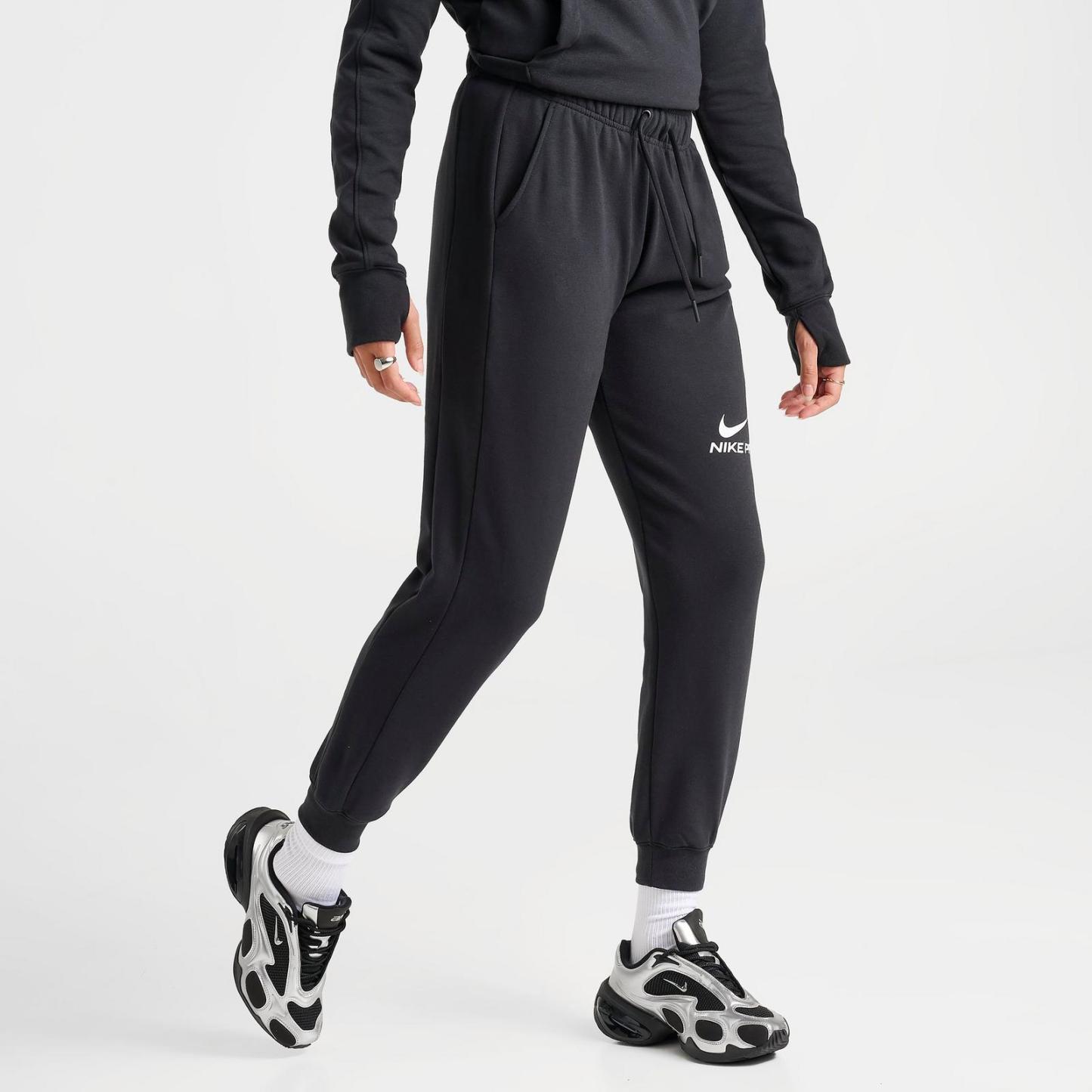 Women's Nike Pro Dri-FIT French Terry Jogger Pants - Black/White