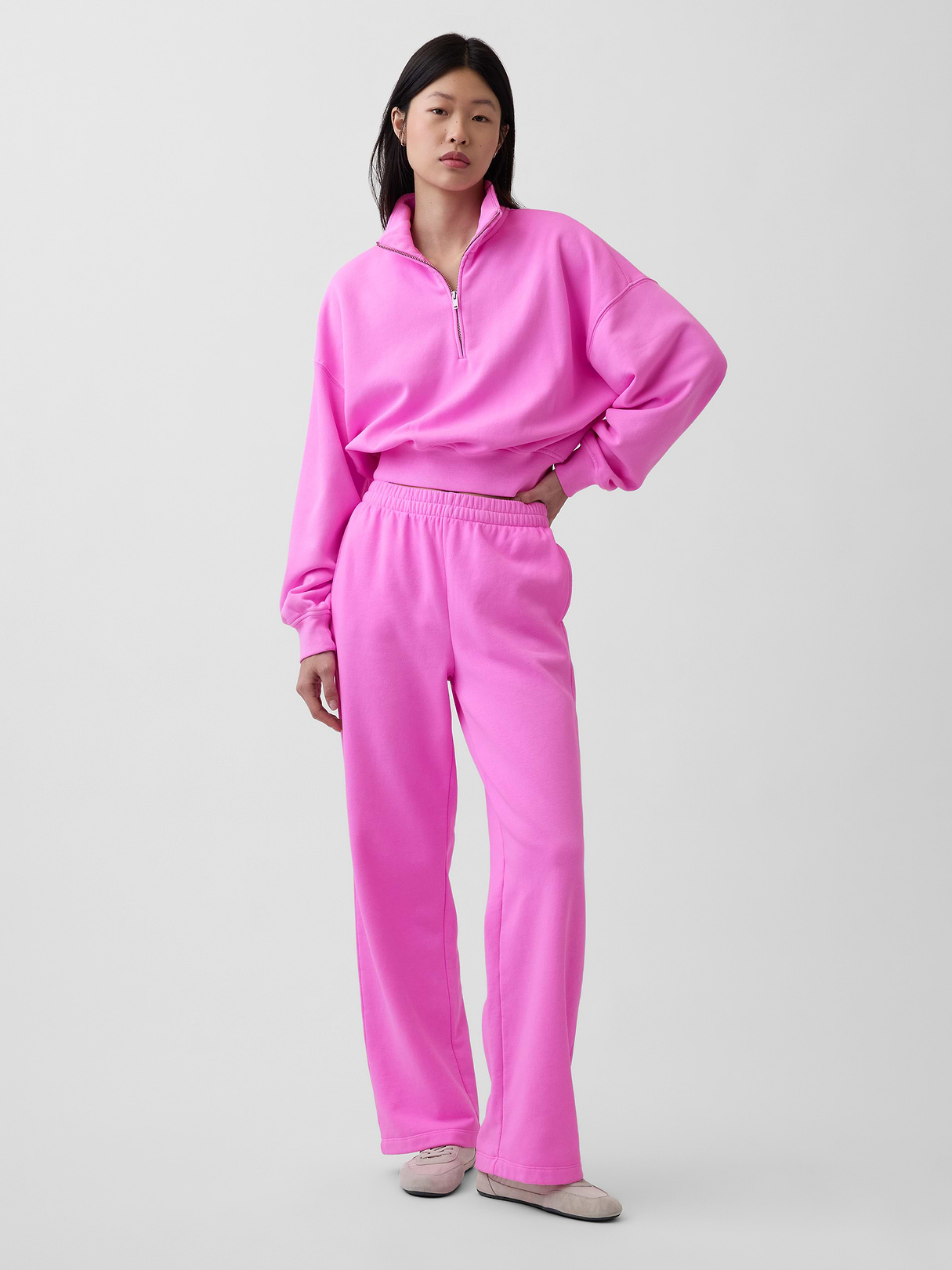 VintageSoft Oversized Half-Zip Wedge Pullover - Sugar plum neon pink