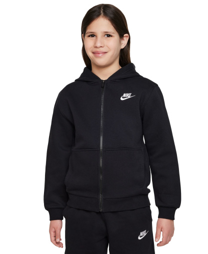 Nike Boys' and Girls' 7-20 Sportswear Club Fleece Full-Zip Hoodie - Black